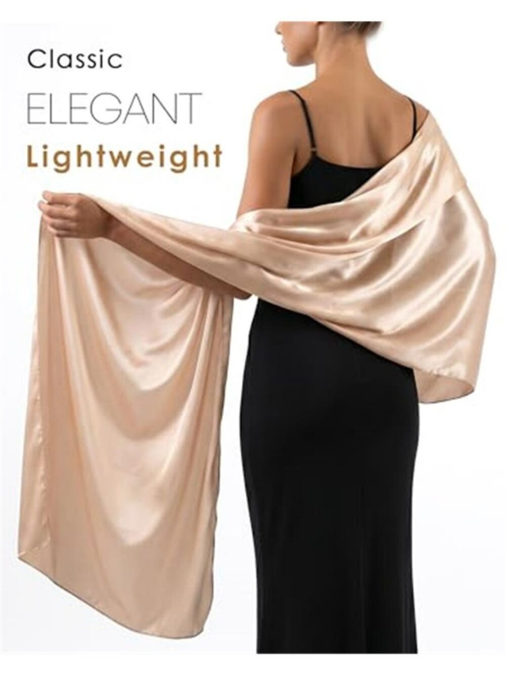 Satin Shawl Wraps for Women Evening Dress Wedding Bridal Silky Scarf Champagne